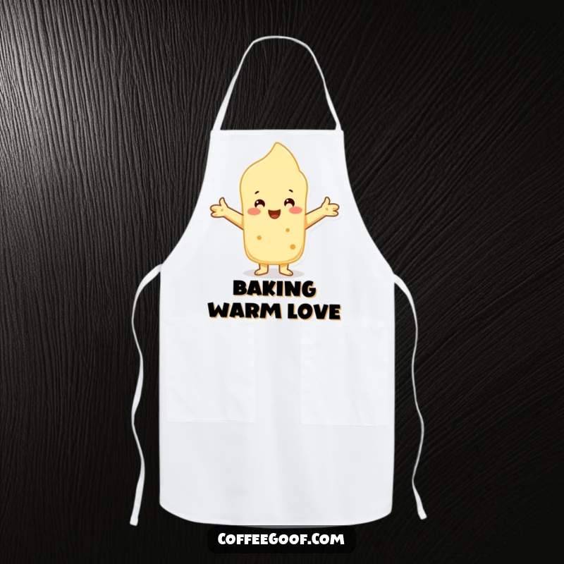 Funny Scone Apron with a cheerful character offering a warm embrace, great for baking with love.