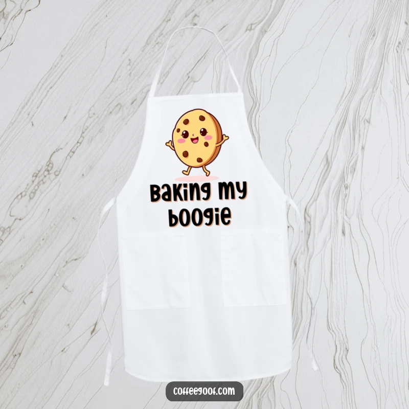 Funny Cookie Jig Apron with a cheerful baked cookie character doing a jig, perfect for bakers who love adding a playful and sweet touch to their kitchen wear.