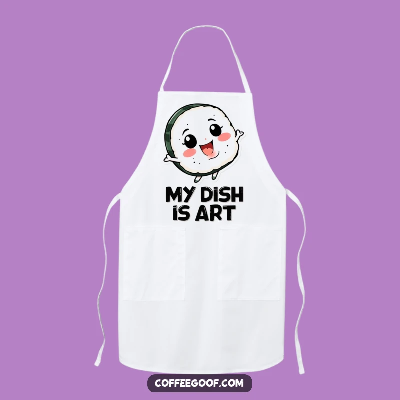 Funny Sushi Spin Apron: Smiling Character for Kitchen Fun