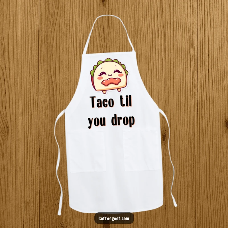 Funny Apron with a giggling taco character and peek-a-boo filling, bringing fiesta fun to the kitchen and perfect as a funny gift.