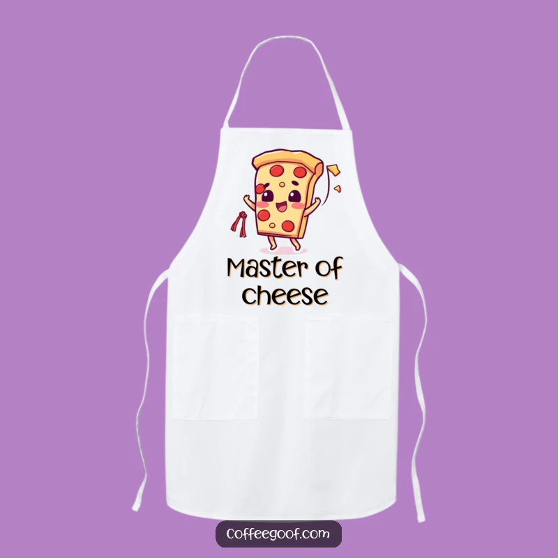 Funny Pizza Cheese String Apron: Beaming Slice Character - Kitchen Fun Gift