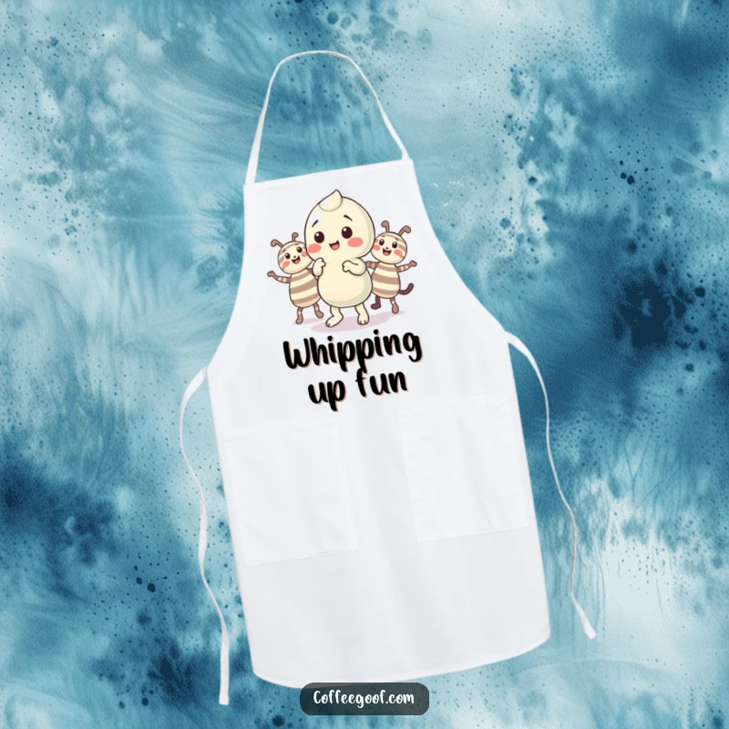 Funny Candy Chef Apron showing a playful candy character doing a little jig with its striped companions while cooking.