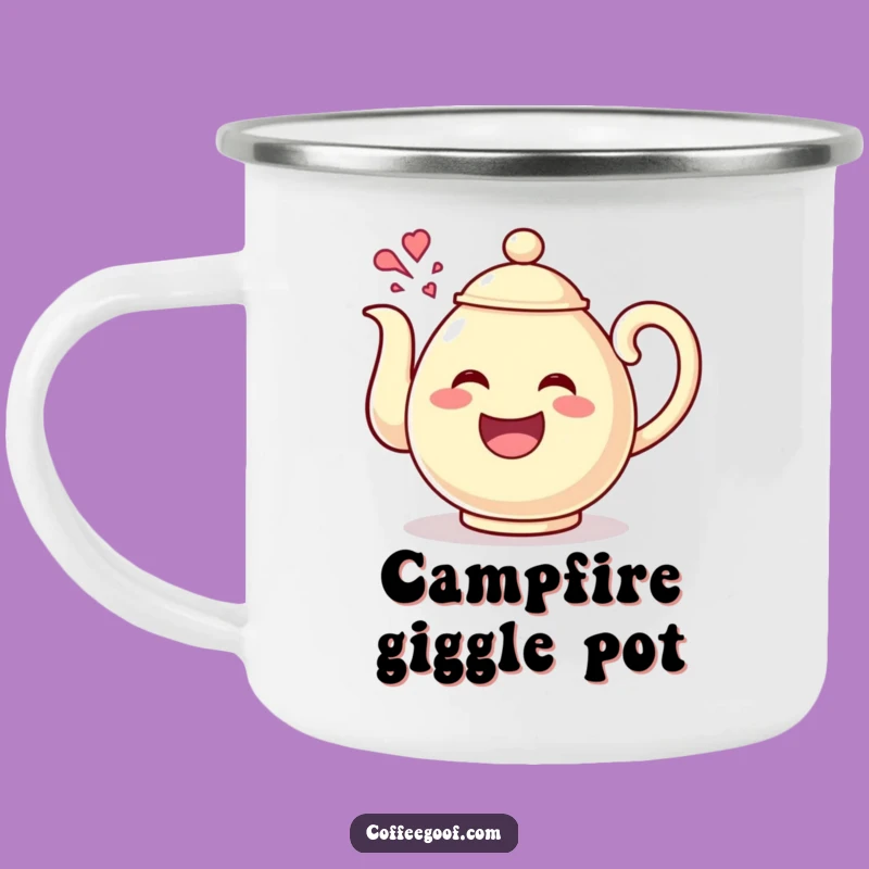 Funny Teapot Giggles Camping Mug: Happy Character for Outdoor Cheer