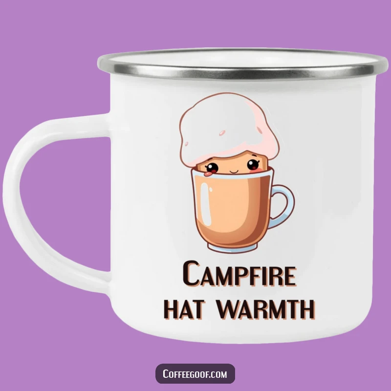 Funny Cocoa Marshmallow Hat Camping Mug - Whimsical Cartoon Adventure Gift