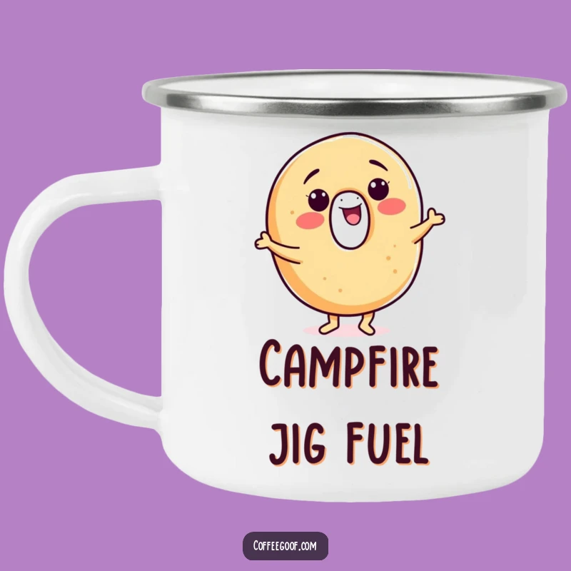 Funny Bagel Camping Mug: Smiling Jigging Character, Outdoor Fun, Your Essential Funny Gift!