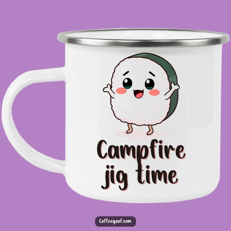 Funny Camping Mug: Dancing Sushi Design, Outdoor Drinkware, Perfect Funny Gift