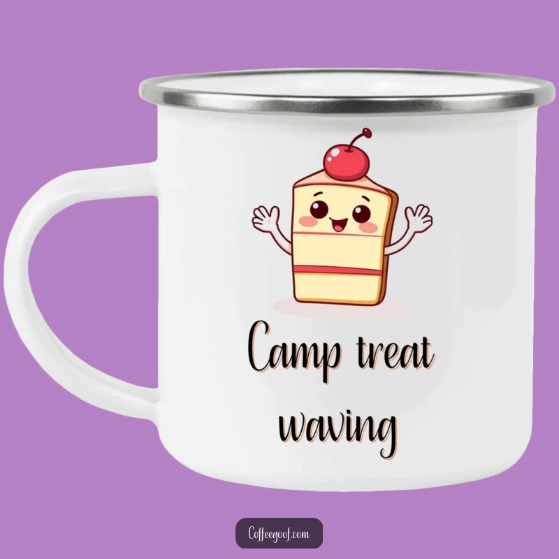 Funny Camping Mug: Waving Cake Design, Outdoor Drinkware, Perfect Funny Gift