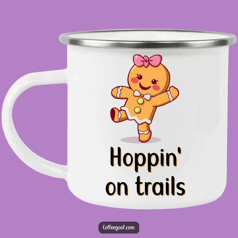 Funny Gingerbread Cookie Hop Camping Mug - Cheerful Cartoon Adventure Gift