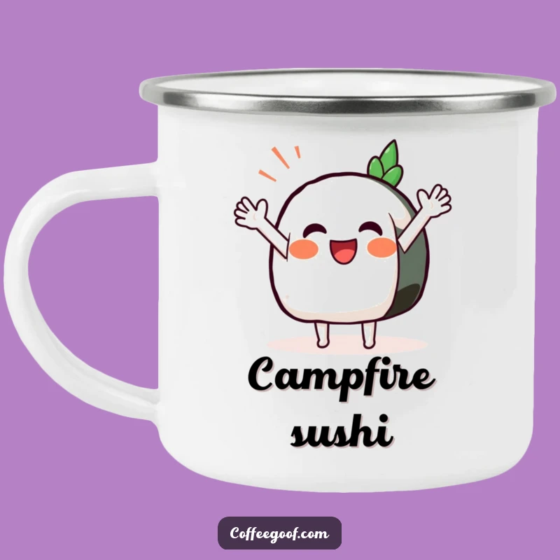 Funny Sushi Wave Camping Mug: Adventure Greetings, Perfect Gift