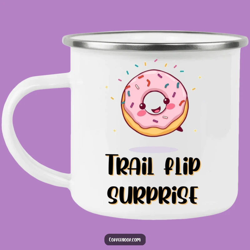 Funny Camping Mug: Cartwheeling Donut Design, Outdoor Drinkware, Perfect Funny Gift