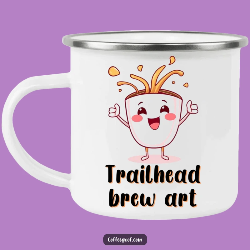 Funny Coffee Cup Art Spill Camping Mug: Jubilant Character Spills Hot Art - Outdoor Gift