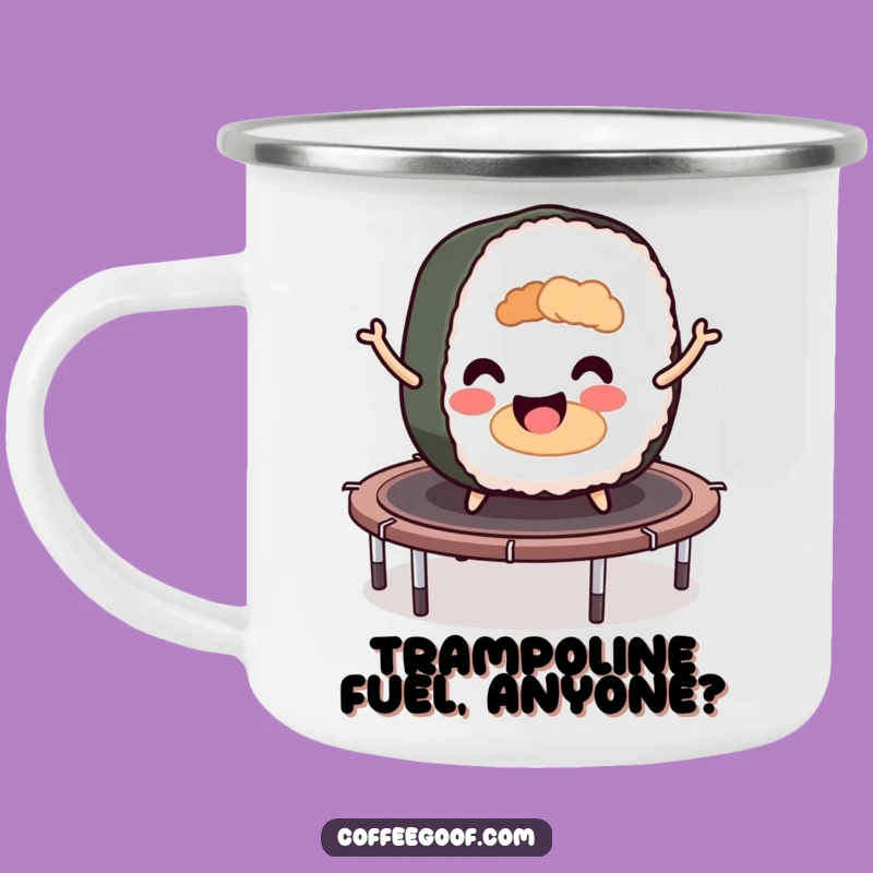 Funny Sushi Roll Trampoline Camping Mug: Outdoor Bounce Design, Perfect Camp Gift!