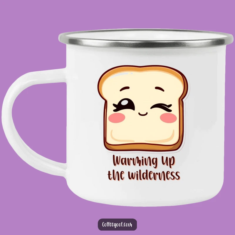 Funny Winking Toast Camping Mug: Enjoy Hot Drinks with a Playful Breakfast Pal