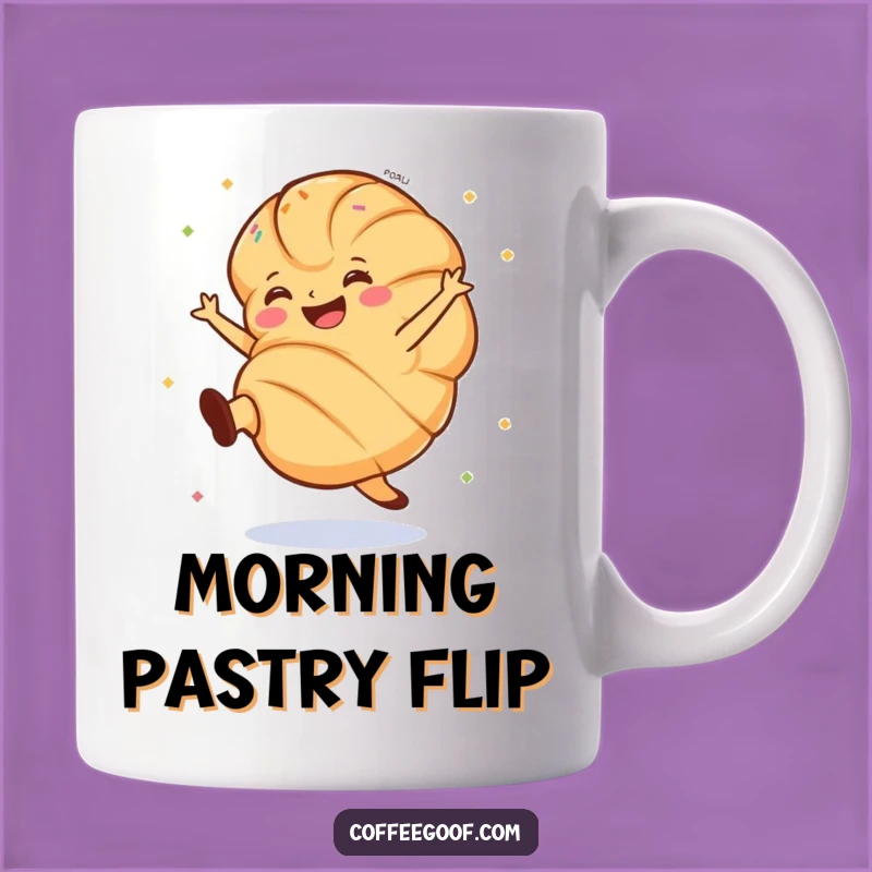 Funny Croissant Mug: Cartwheeling Pastry, Hilarious Breakfast Gift for Foodies