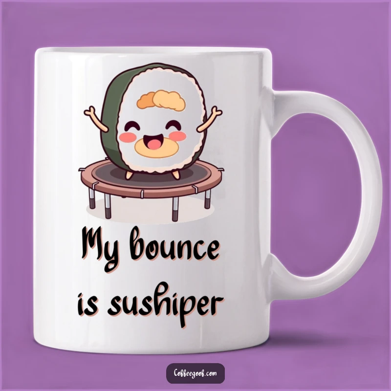 Funny Sushi Roll Trampoline Mug: Hilarious Bounce Design, Perfect Gift for Foodies
