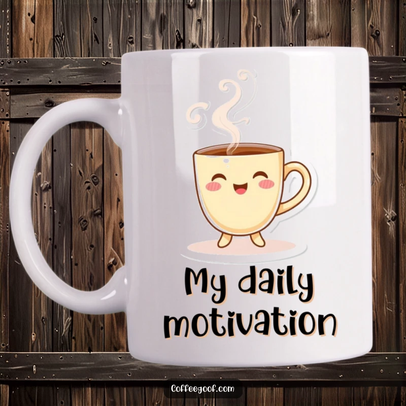 Funny Coffee Cup Mug with playful steam swirling, a cheerful character ready to start your day with a boost.