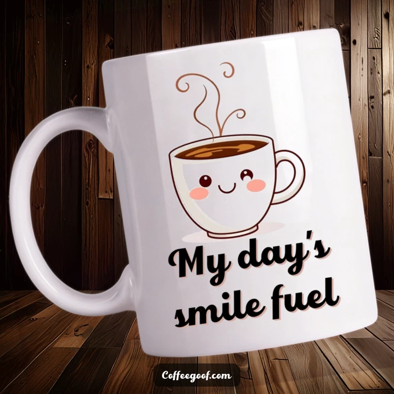 Funny coffee cup with warm steam artfully shaped into a smiling face, radiating morning happiness.