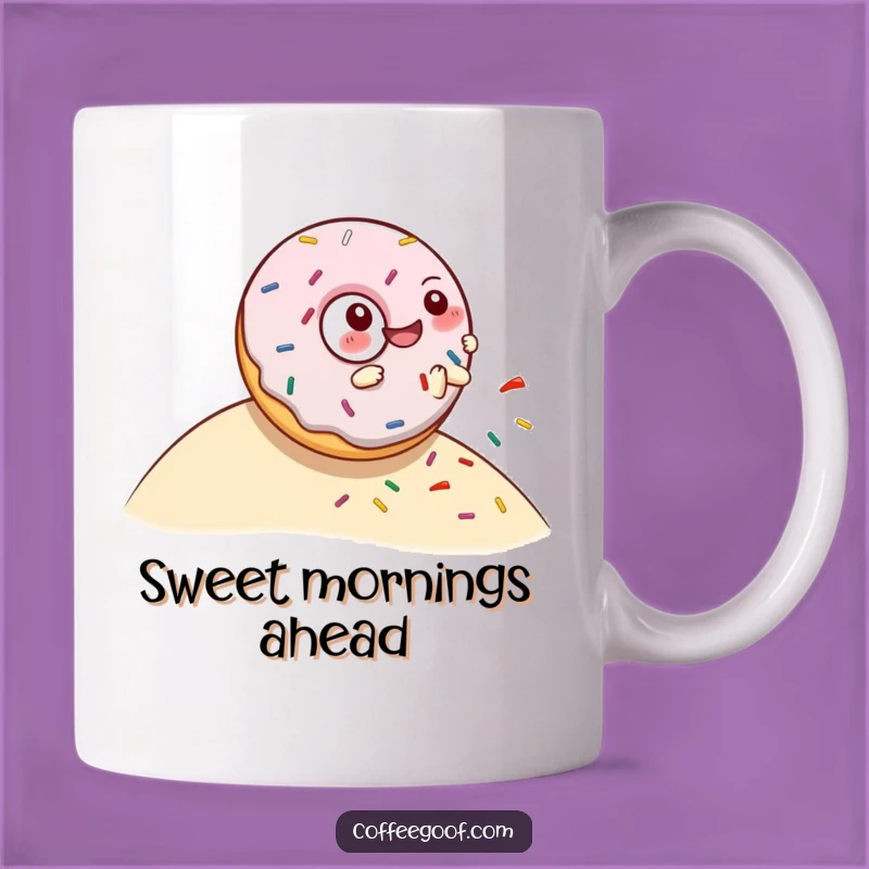 Funny Donut Rolling Hill Mug: Giggling Character Spills Sprinkles - Deliciously Funny Gift