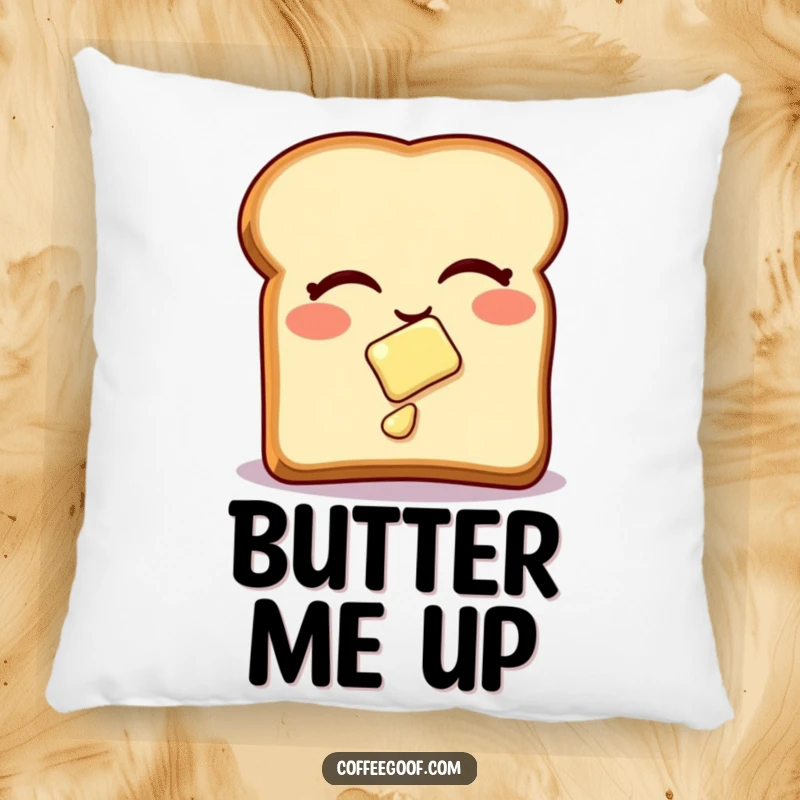 Funny Pillow featuring a winking toast with butter mid-slide, offering cozy comfort and a humorous breakfast theme for a funny gift.