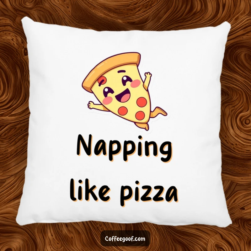 Soft, funny pillow featuring a giggling pizza slice character doing a comical dive, adding a humorous touch to any room.