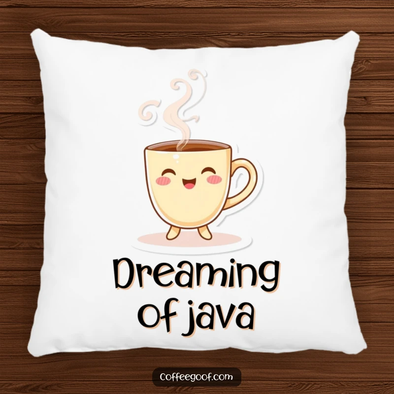 Funny Coffee Cup Pillow showing a smiling character with playful steam, perfect for adding comfort and cheer.