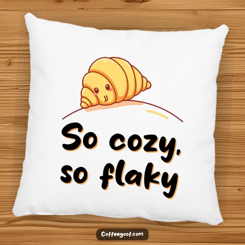 Funny Croissant Pillow: Soft cushion featuring a cheerful croissant rolling down a gentle hill, perfect for cozy pastry comfort.
