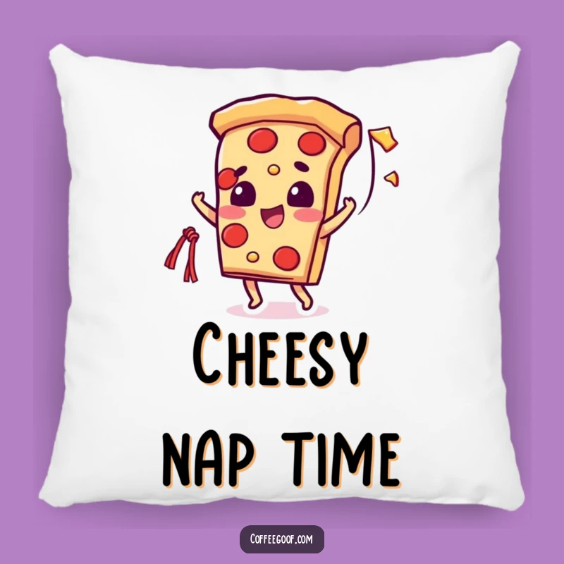 Funny Pizza Cheese String Pillow: Beaming Slice Character - Cozy Cheesy Comfort Gift