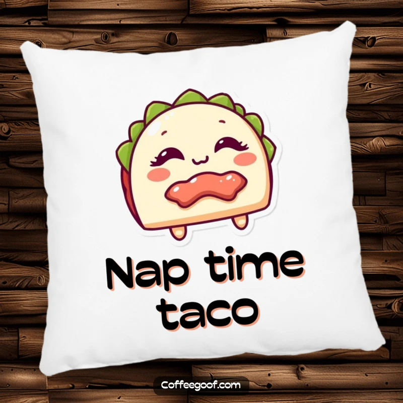 Funny Pillow featuring a giggling taco with its filling playfully exposed, offering cozy comfort and a humorous food theme for a funny gift.