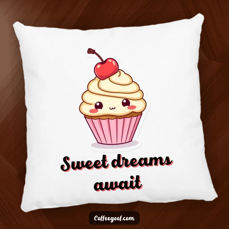 Funny Pillow: A cute cupcake character balances a cherry on its head, bringing sweet charm and playful delight.
