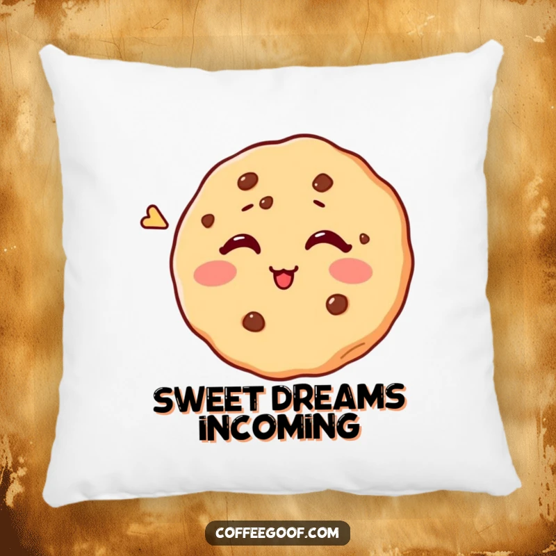 Funny pillow featuring a cute, round cookie making a charmingly awkward attempt to wink, perfect for adding softness and humor.