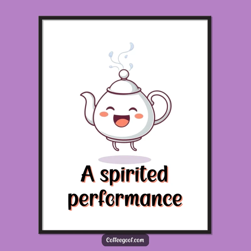 Funny Dancing Teapot Digital Art: Steamy Water Character Artwork, Instant Gift