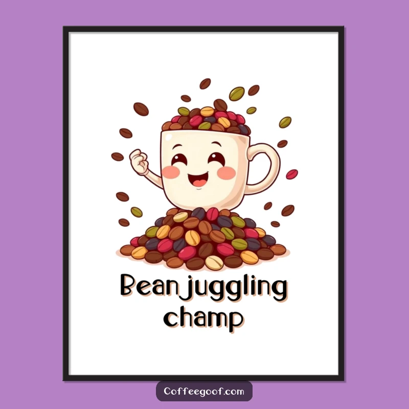 Funny Coffee Mug Juggling Beans Digital Art - Hilarious Instant Download Decor