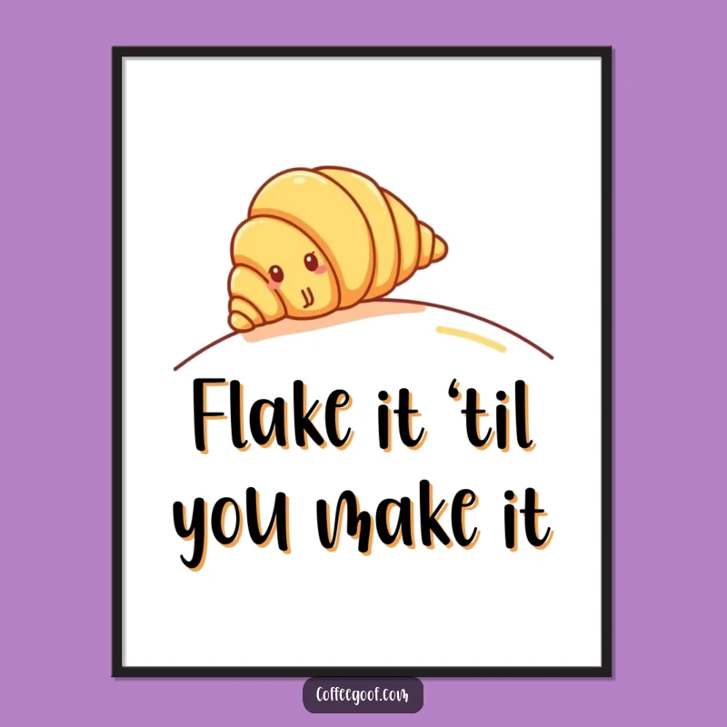 Funny Croissant Hill Roll Digital Art: Pastry Fun Print, Instant Funny Gift