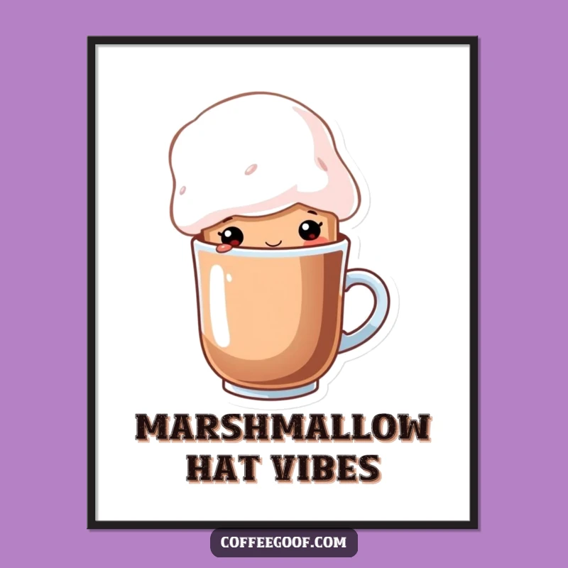 Funny Cocoa Marshmallow Hat Digital Art - Whimsical Cartoon Character Print Gift