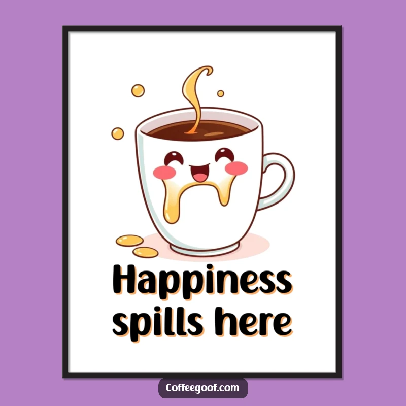 Funny Coffee Cup Digital Art: Cheerful Spill Print for Humorous Decor Gift