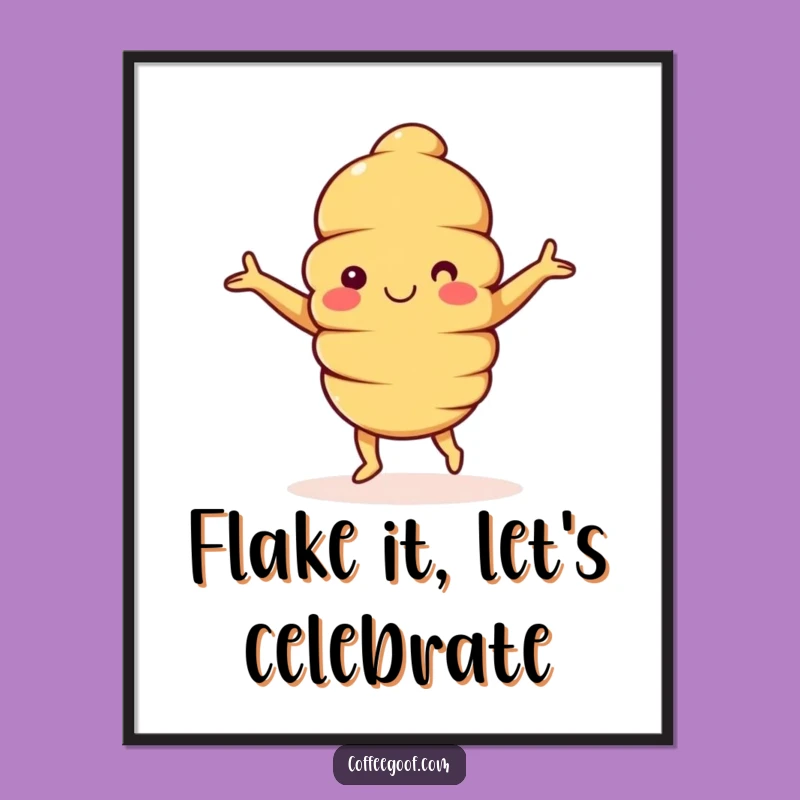 Funny Croissant Digital Art: Happy Dancing Character Print, Hilarious Decor