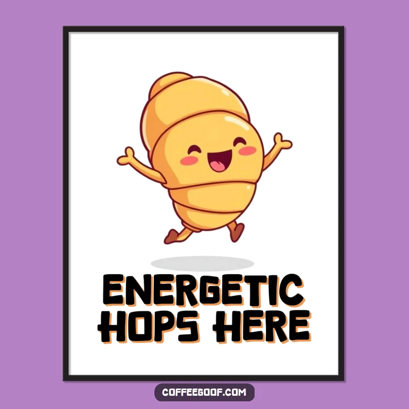 Funny Croissant Digital Art: Joyful Hop Print for Whimsical Decor Gift