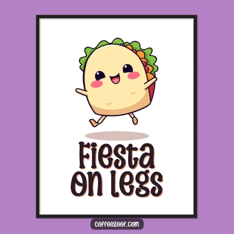 Funny Happy Taco Jig Digital Art: Dancing Food Print, Instant Fiesta Decor