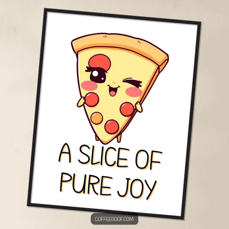 Funny Pizza Digital Art Print: A giggling slice of pizza character with a mischievous wink, bringing cheesy, comedic vibes to any display.