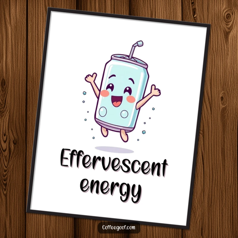 Funny soda can digital art print, showing a can leaping with uninhibited exhilaration, perfect for vibrant, humorous digital display.