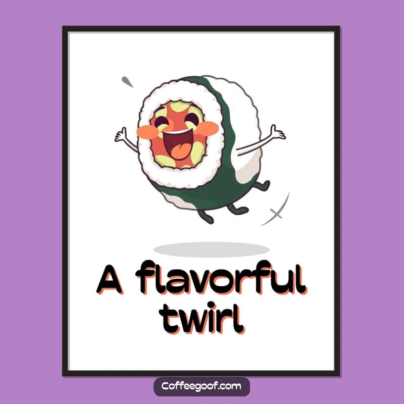Funny Sushi Roll Spin Digital Art: Foodie Fun Print, Instant Funny Gift