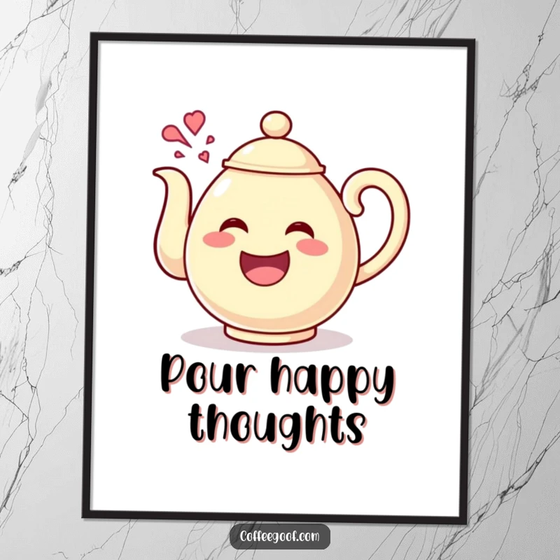 Funny Teapot Giggles Digital Art Print of a happy teapot character pouring out giggles, perfect for printable wall art, adding infectious humor and joy.