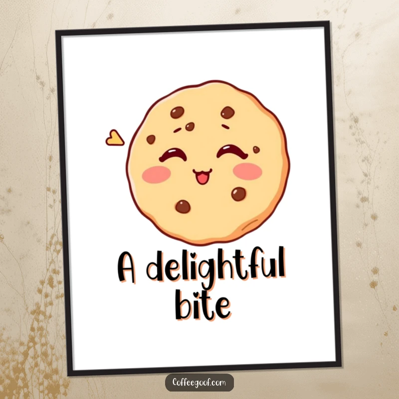 Funny digital art print of a cute cookie hilariously attempting to wink, bringing playful charm to any display.