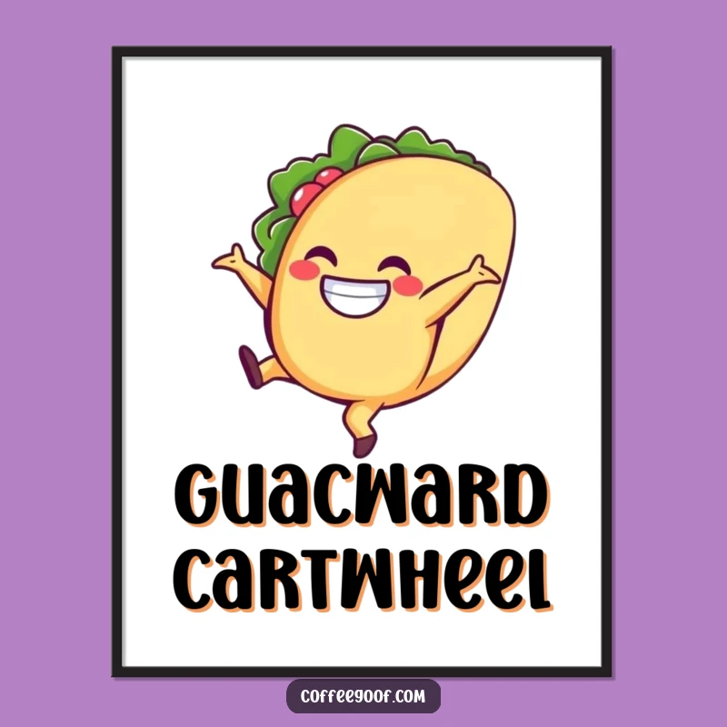 Funny Taco Digital Art: Cartwheeling Character, Vibrant Fiesta Decor, Perfect Printable Funny Gift!