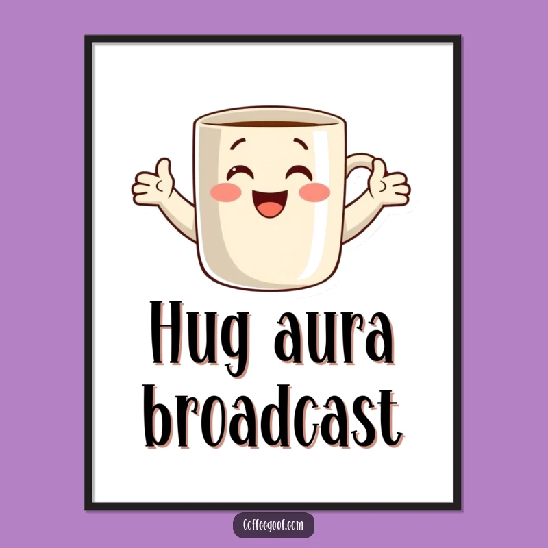Funny Digital Art: Coffee Mug Hug Illustration, Instant Download, Terrific Funny Gift