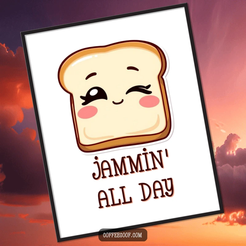 Funny digital art featuring a slice of toast with playful winking eyes, a cheerful and downloadable piece of breakfast-themed art.