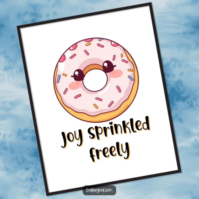 Funny Digital Art Print of a happy donut surrounded by lively sprinkles, bringing sweetness and humor to decor as a funny gift.