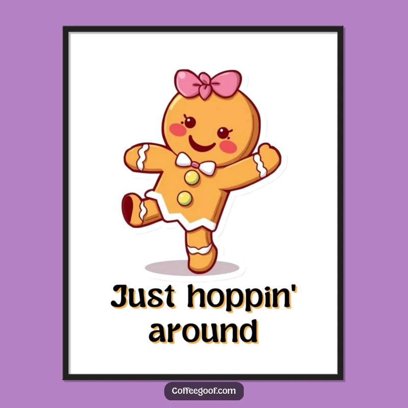 Funny Gingerbread Cookie Hop Digital Art - Cheerful Cartoon Character Print Gift