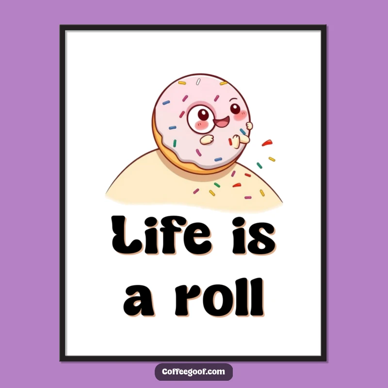Funny Donut Rolling Hill Digital Print: Giggling Character Spills Sprinkles - Instant Download