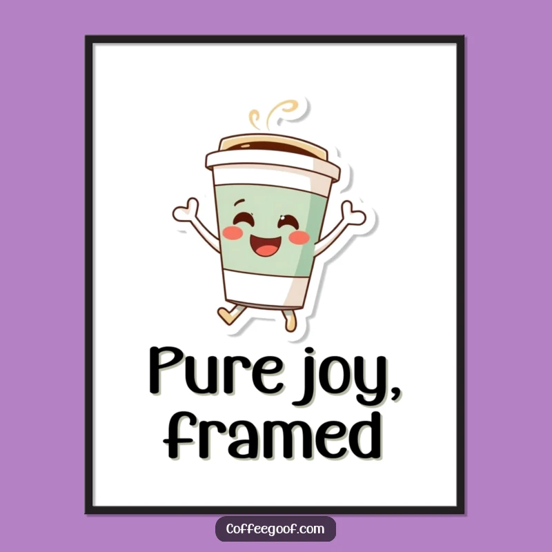 Funny Coffee Cup Digital Art: Cheerful Bouncing Character, Vibrant & Hilarious Decor, Perfect Printable Funny Gift!